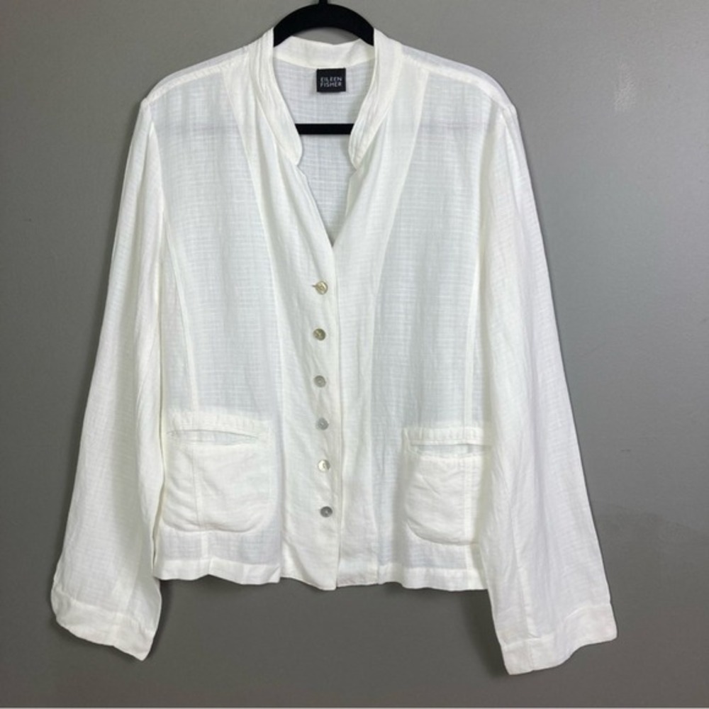 Eileen‎ Fisher linen jacket Large white relaxed minimalist lagenlook office